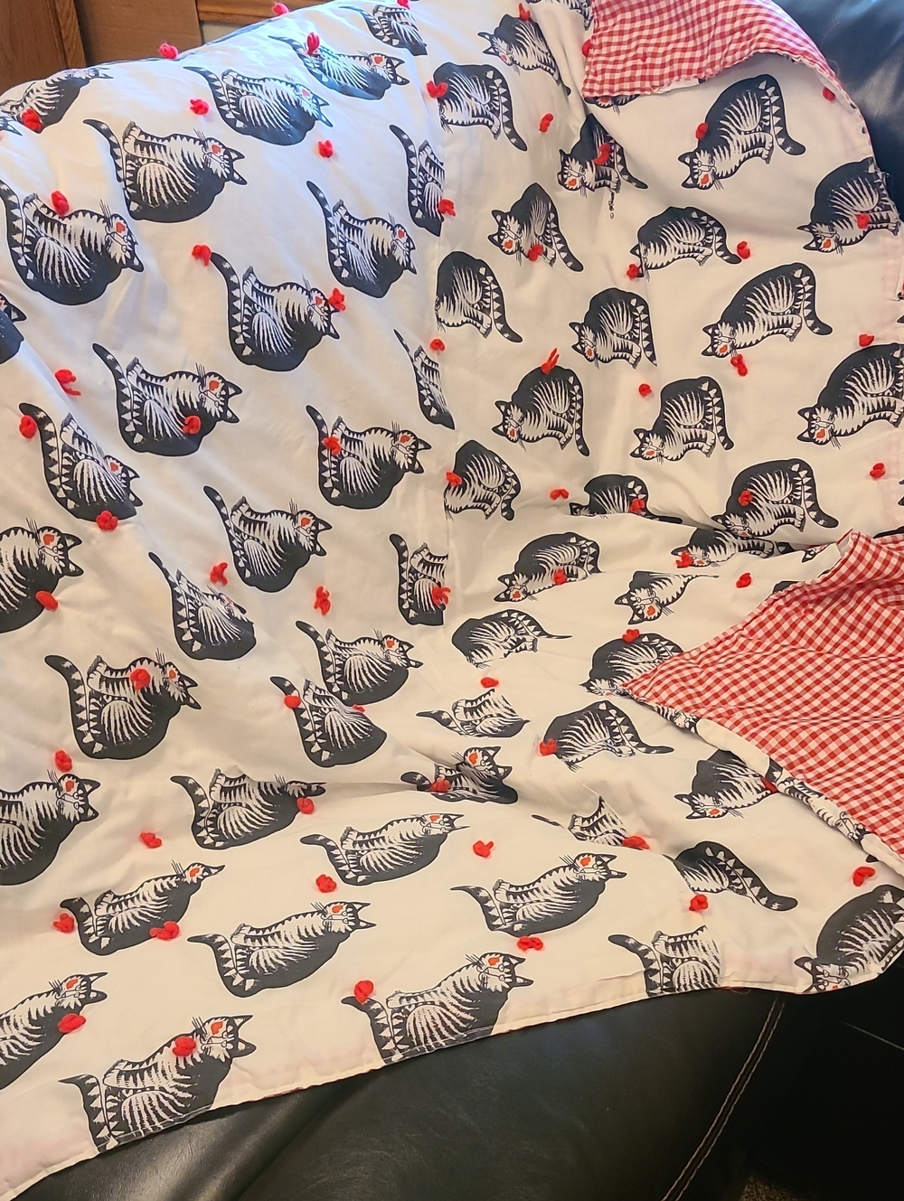 Vintage Kilban KISS A CAT Print Pom-Pom Quilt